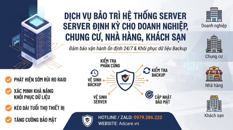 Dịch Vụ Bảo Trì Hệ Thống Server Định Kỳ Cho Doanh Nghiệp, Chung Cư, Nhà Hàng, Khách Sạn