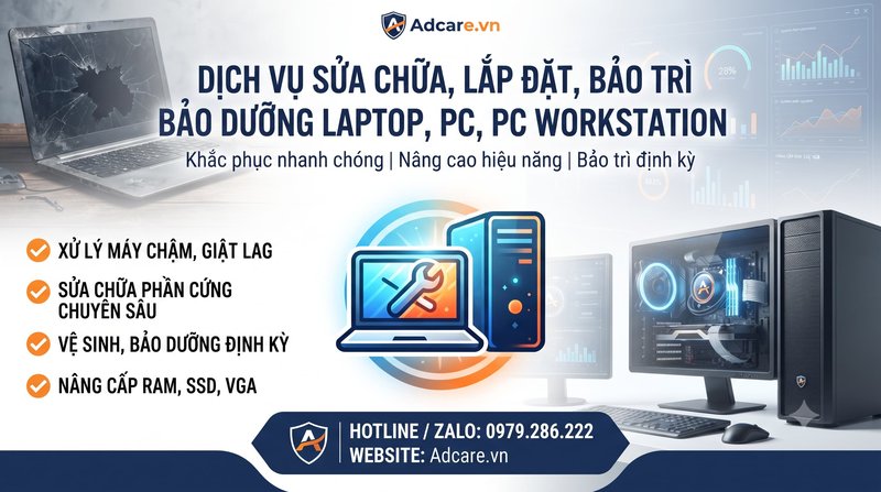 Dịch Vụ Sửa Chữa, Lắp Đặt, Bảo Trì Bảo Dưỡng Laptop, PC, PC Workstation