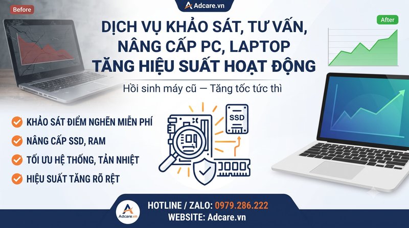 Dịch Vụ Khảo Sát, Tư Vấn, Nâng Cấp PC, Laptop Tăng Hiệu Suất Hoạt Động